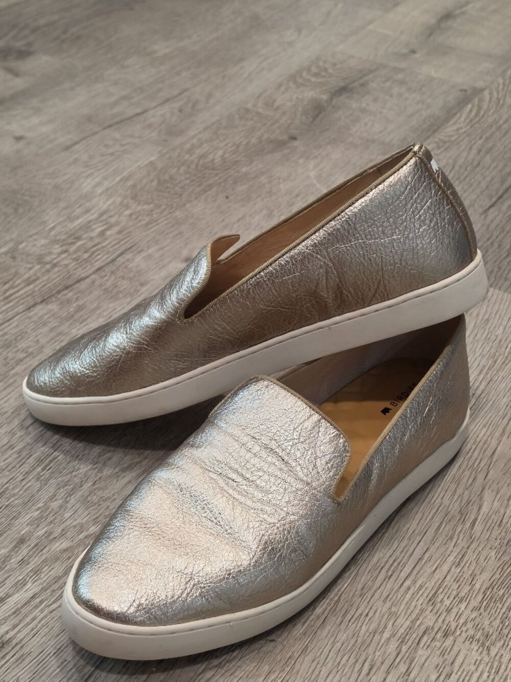 Birdies The Starling Metallic Slip-On Sneakers Size 10 pewter metalic Leather